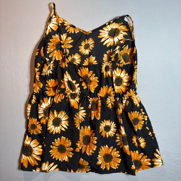 Shein Curve Sunflower Print Babydoll Cami Top Black Yellow Plus Size 3XL - Picture 3 of 4